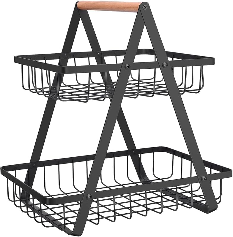 2-Tier Portable Detachable Metal Rectangle Fruit Basket for Kitchen Or