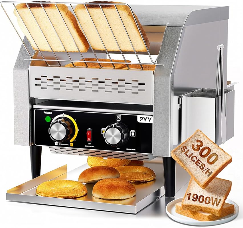 PYY Commercial Conveyor Toaster: 300 Slices/Hour 1900W 110V Heavy Duty