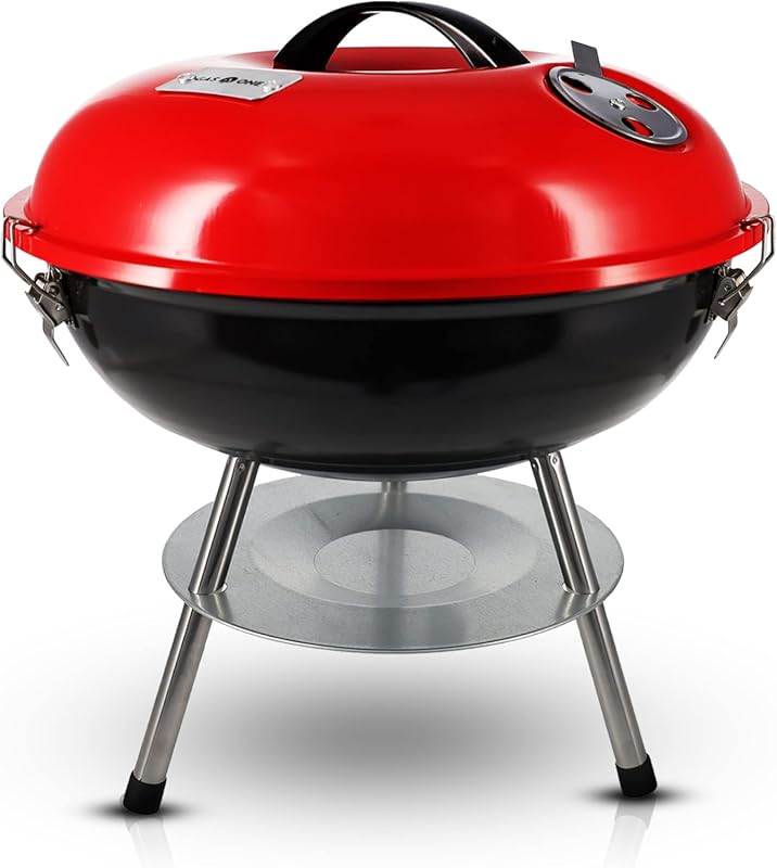 Gas One 14-inch Portable Charcoal Grill: 3-Point Locking Lid, Dual Ven