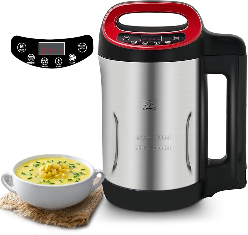 1.6L 4-in-1 Soup Maker with LCD Control Panel, Makes Smooth and Chunky