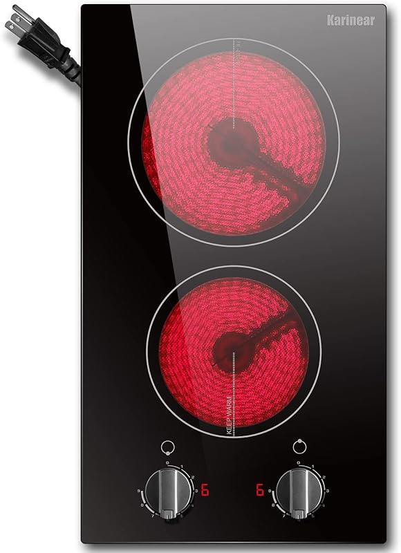 Karinear 110V 2-Burner Electric Cooktop: 12-Inch Plug-in Ceramic Stove