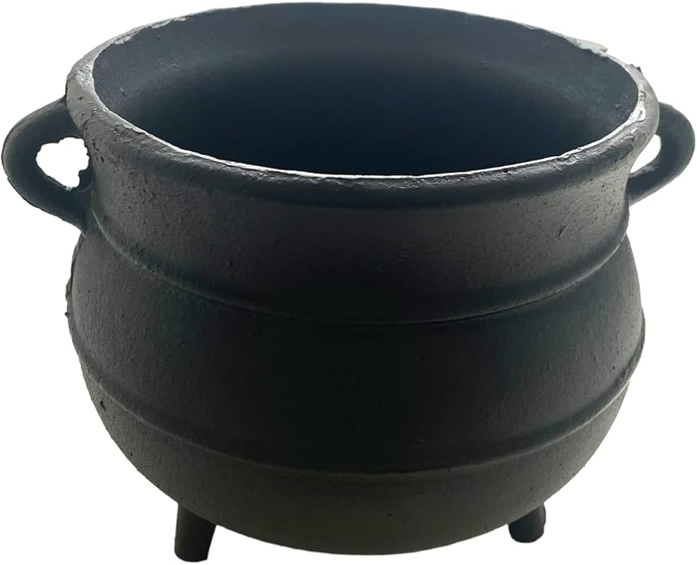 Black Painted Cast Iron Cauldron - 7 Inch Diameter Pot for Smudging, I
