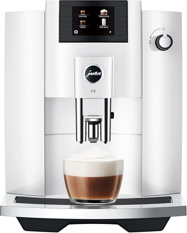 Jura E6 Piano White Automatic Coffee Machine provides one-touch espres