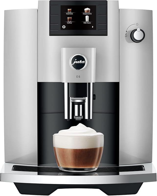 Jura E6 Platinum Automatic Coffee Machine offers one-touch espresso, c