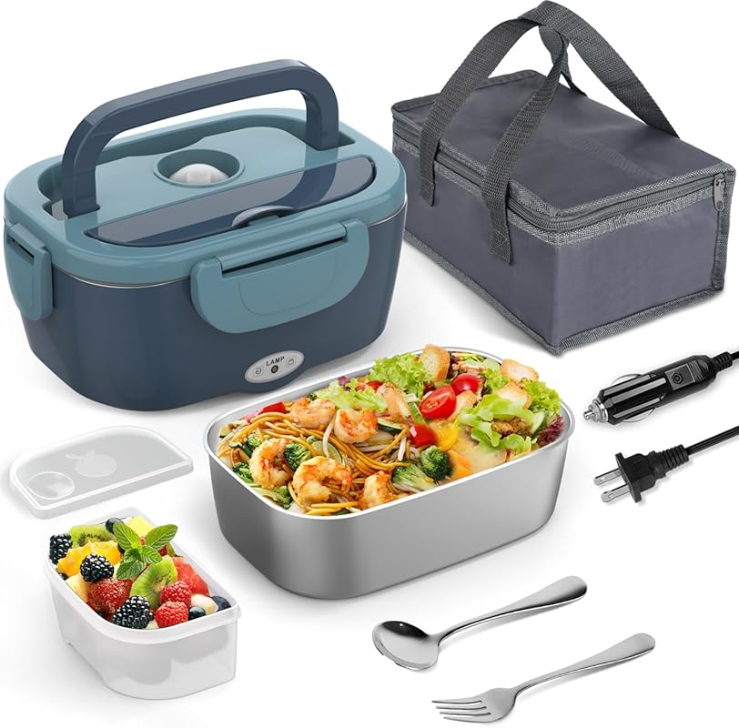 80W Electric Lunch Box Food Heater, 12V/24V/110V/220V Portable for Car