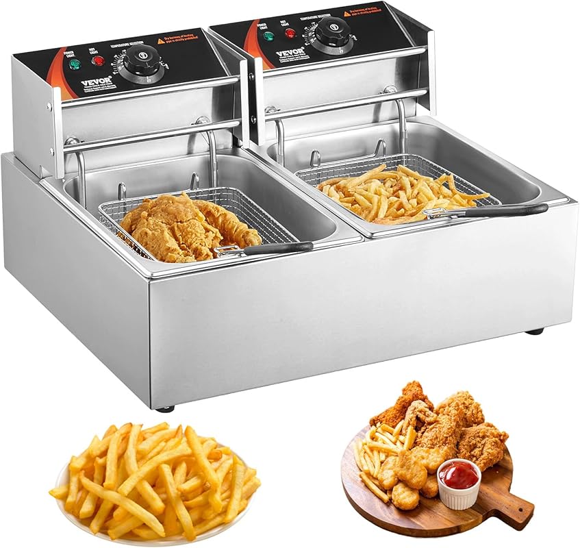 VEVOR Commercial Dual Tank Deep Fryer 3000W Electric Countertop Fryer