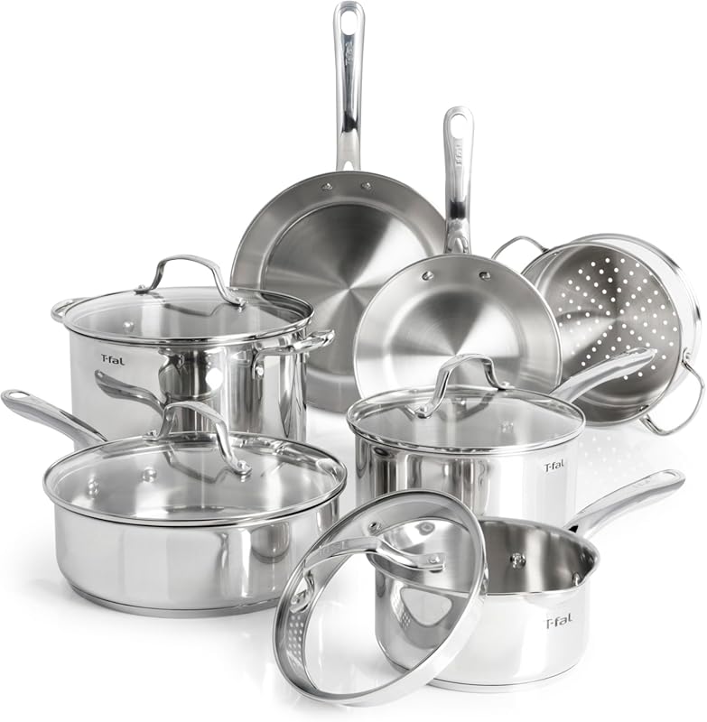 T-fal Stainless Steel Pots and Pans Set 11 Piece, Induction, Oven Broi
