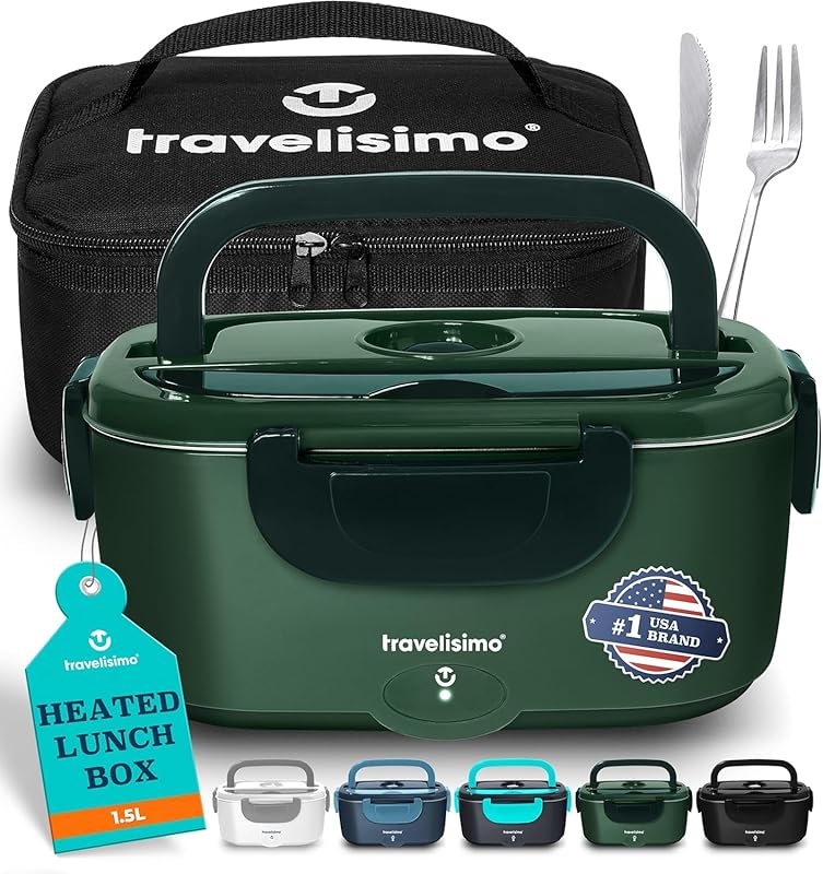 TRAVELISIMO 100W Electric Lunch Box, 1.5L Stainless Steel Portable Foo
