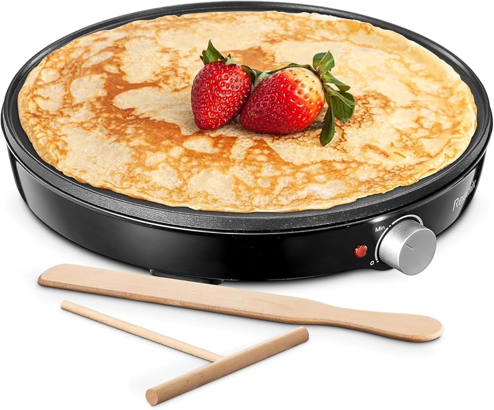 Reemix 12-Inch Electric Crepe Maker with Precise Temperature Control, 