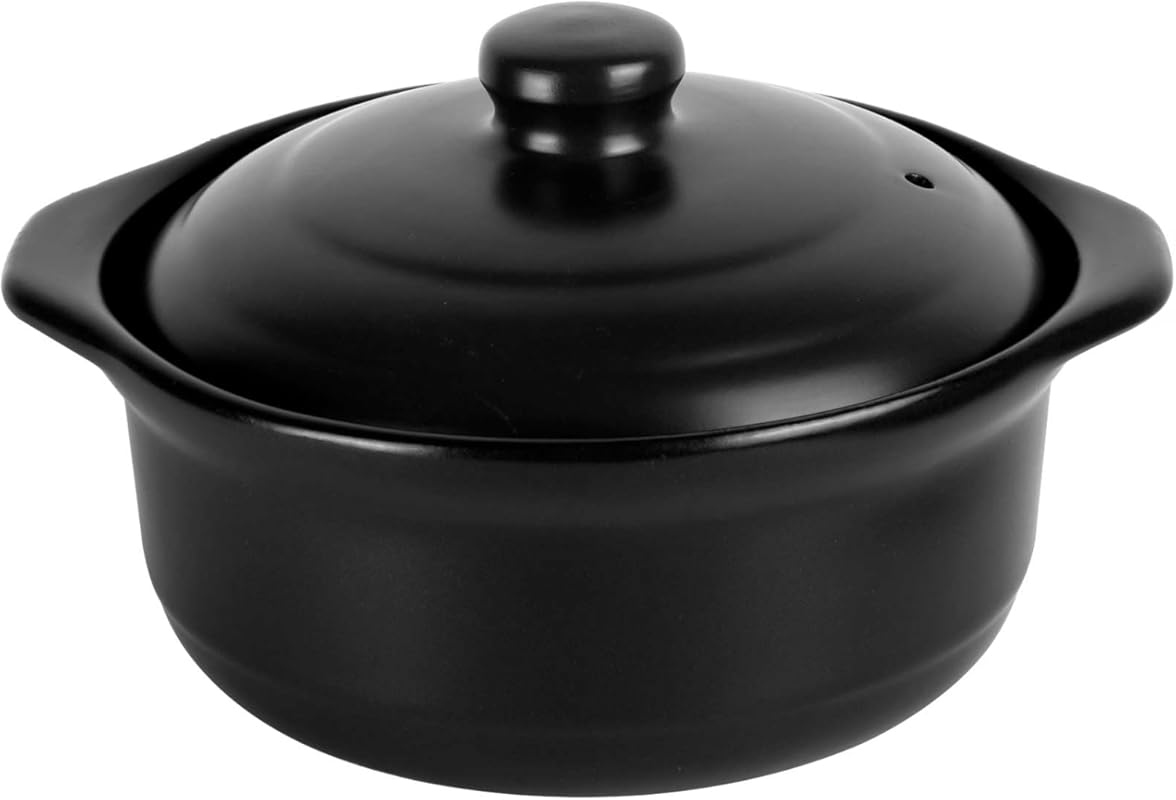 1.9 Quart Clay Ceramic Pot with Lid - Heat-Resistant for Hot Pot, Soup