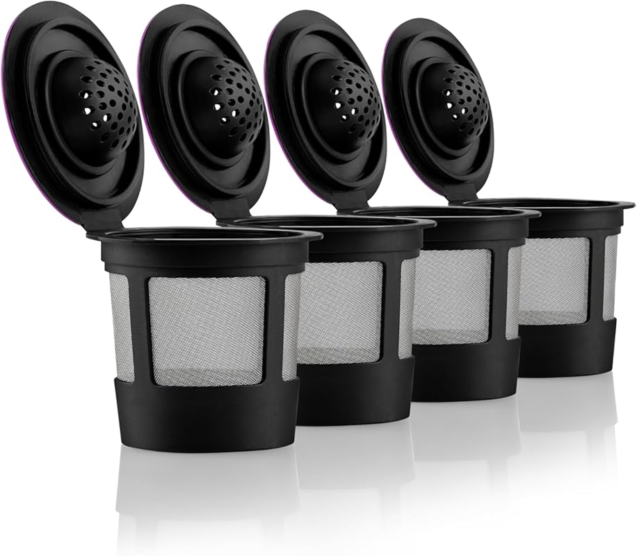4 Black Reusable K Cups for Keurig Coffee Makers Compatible with K-Cla