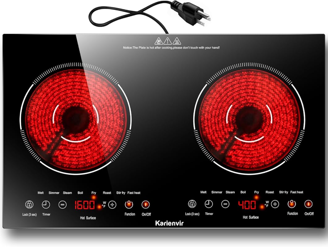 Karienvir 2-Burner 110V 2000W Electric Cooktop – Plug-in Countertop & 