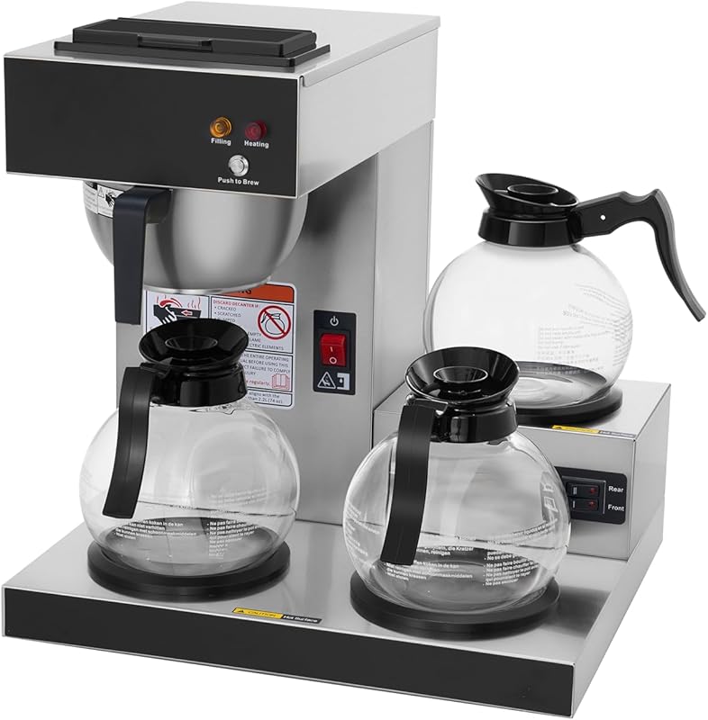 SYBO 12-Cup Commercial Pour Over Coffee Maker with 3 Warmers and 3 Dec