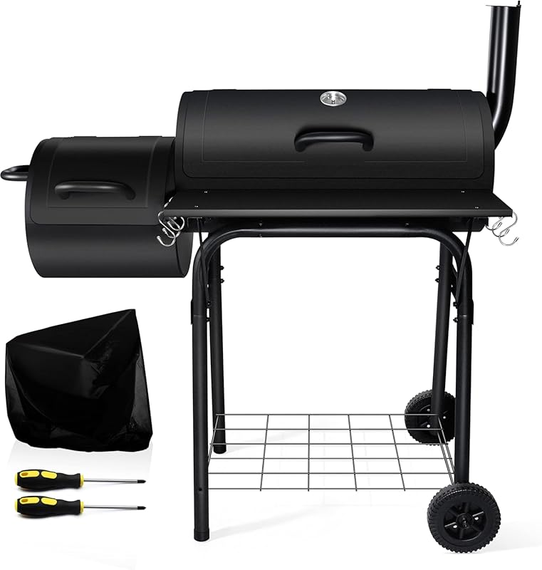 Leonyo 14-Inch Charcoal Grill with Offset Smoker, 438 Sq.in. BBQ Surfa