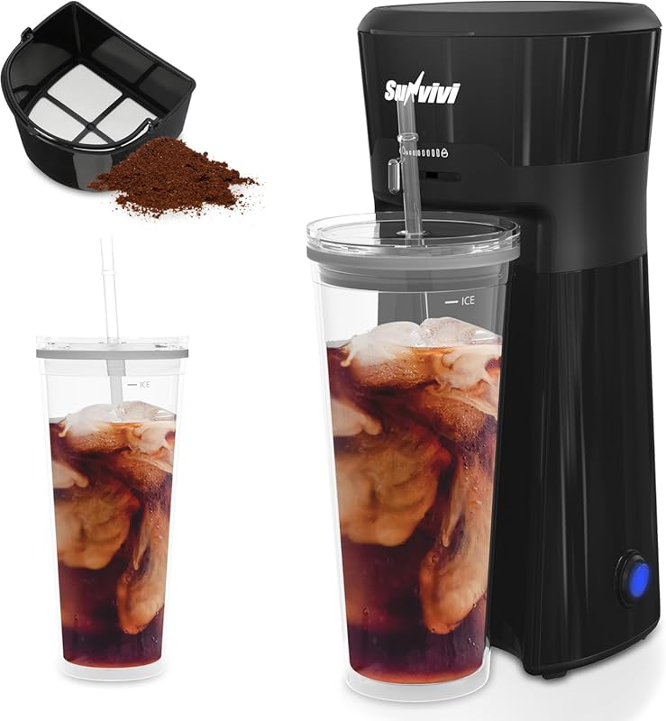 SUNVIVI 20 Oz Iced Coffee and Tea Maker: Reusable Filter, Insulated Pi