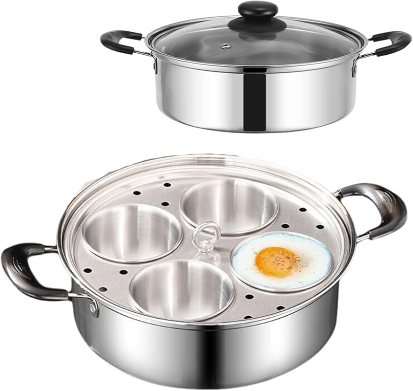 4-Cup Stainless Steel Egg Poacher Pan – Non-Coated, Healthy Cooking fo