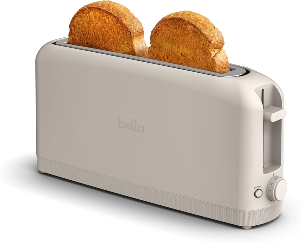 bella 2 Slice Slim Toaster: Fits-Anywhere, 6-Shade Control, Reheat/Can