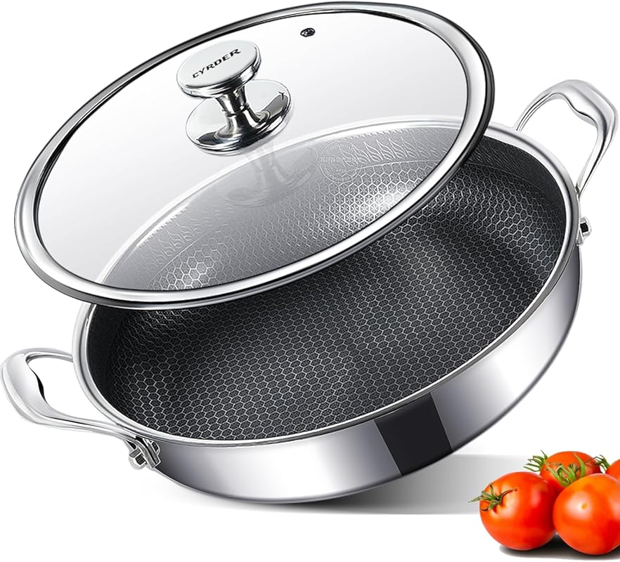 12 Inch 316L Stainless Steel Nonstick Paella Pan - PFOA Free, Dishwash