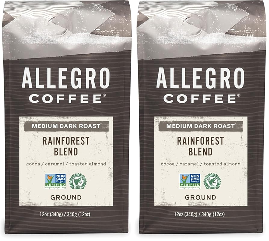 Allegro Coffee Rainforest Blend Ground Coffee Caramel Flavor 12 oz Pac