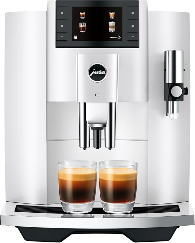 Jura E8 Piano White Automatic Coffee Machine: One-touch espresso, capp