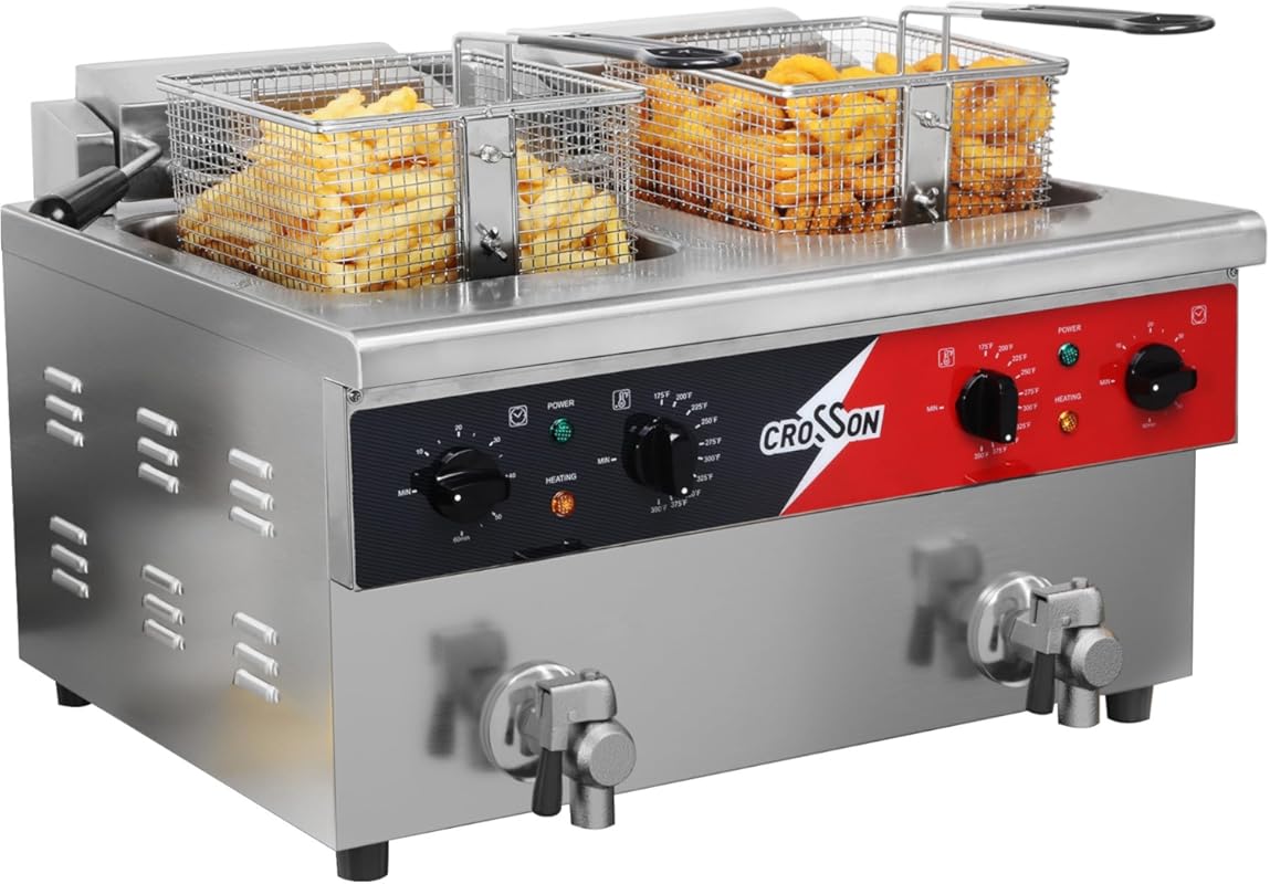CROSSON 16L Dual Tank Countertop Electric Deep Fryer, 3600W, Swing-up