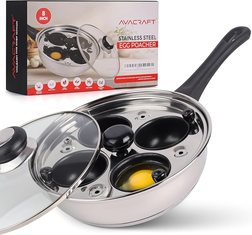 AVACRAFT Stainless Steel Egg Poacher Pan – Food Grade PFOA-Free, Perfe