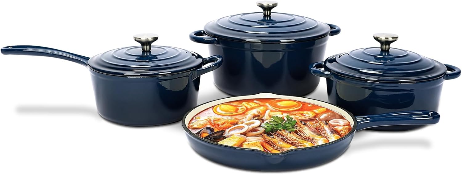 QuliMetal 7-Piece Nonstick Enameled Cast Iron Cookware Set for All Sto