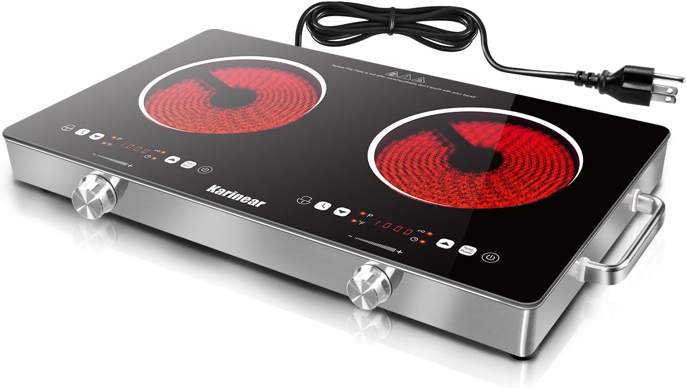 Karinear 2-Burner 110V Electric Cooktop with Portable Ceramic Stove, K