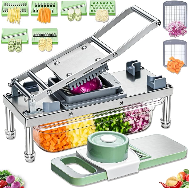 Stainless Steel Vegetable Chopper with 8 Blades: Onion Dicer and Food 