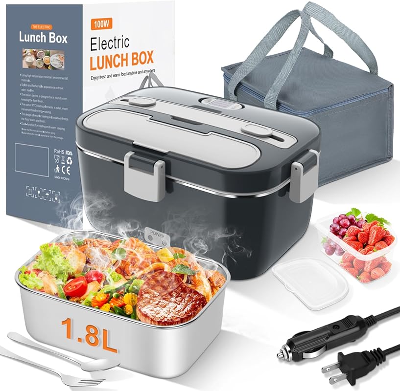 DUPASU 100W Electric Lunch Box Food Warmer, 1.8L Portable Fast Heating