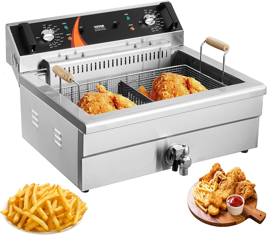 VEVOR 3000W Commercial Deep Fryer with Basket, 30.6QT Capacity, Stainl