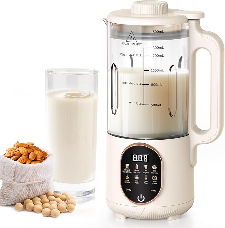 50oz 10-in-1 Nut Milk Maker for Almond, Oat, Chowder, Juice, Soy Milk 
