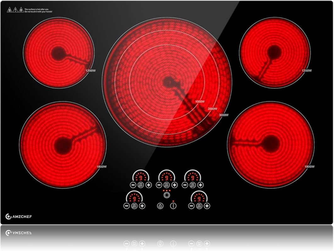 AMZCHEF 36-Inch 5-Burner Built-in Electric Cooktop with Ceramic Glass 