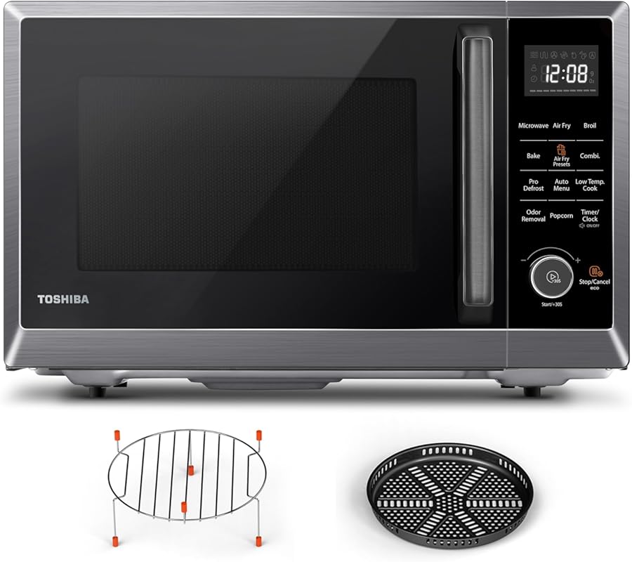 TOSHIBA 8-in-1 Air Fryer Combo Microwave: Convection, Broil, Odor-Remo