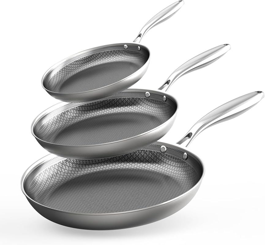 COOKER KING Stainless Steel Pans Set of 3 , Nonstick Frying Pans, Indu