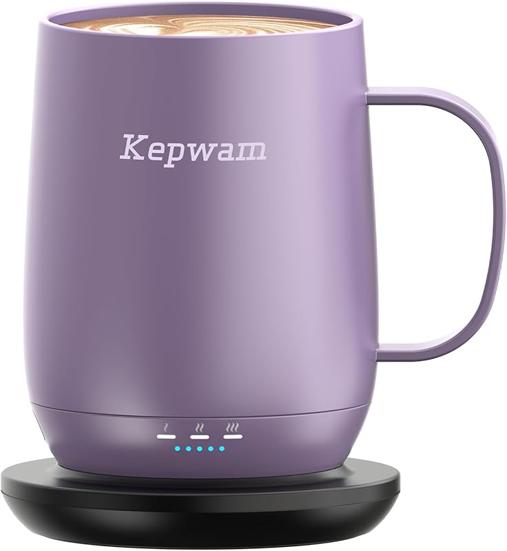 Kepwam Self-Heating Coffee Mug T2 - 16oz, 150-Minute Battery, Heats to