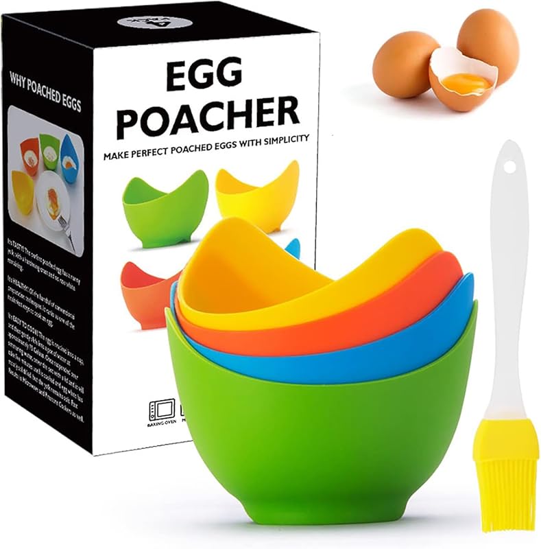 Silicone Egg Poacher Cups: 4-Piece Set with Ring Standers for Microwav