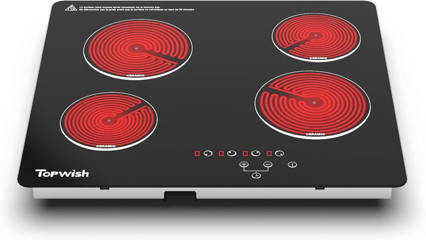 TOPWISH 24-Inch 4-Burner Built-in Electric Cooktop: 220-240V Radiant S