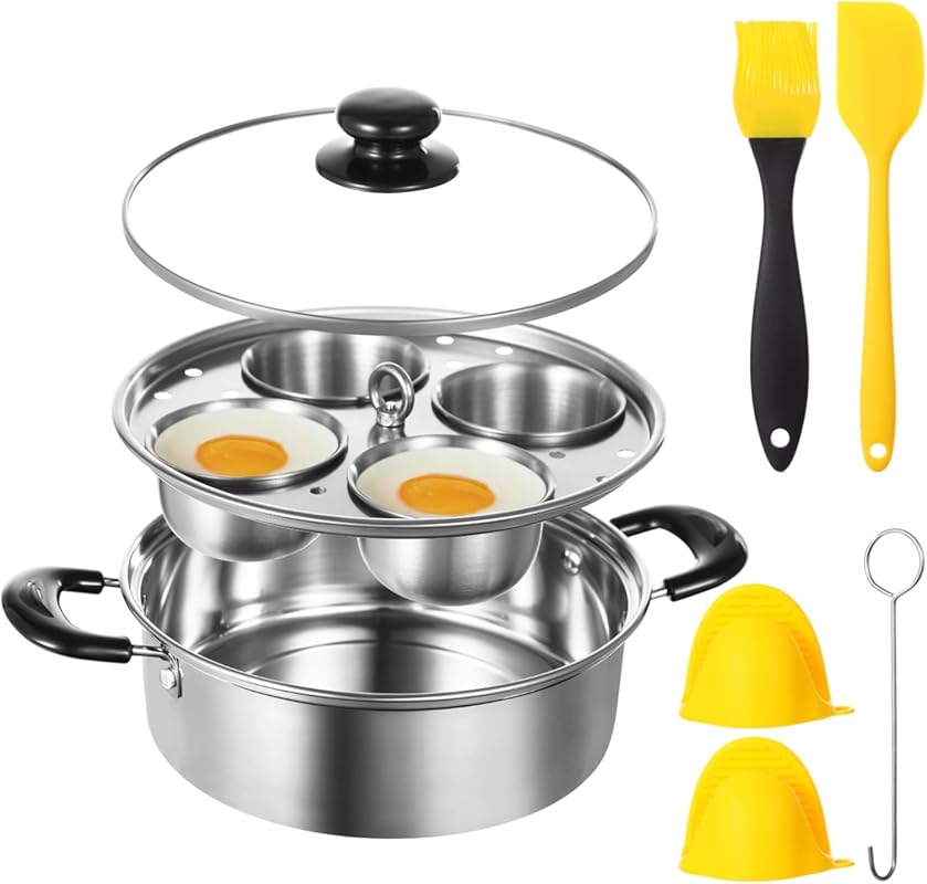 4-Egg Nonstick Egg Poacher Pan in Stainless Steel with Complete Access