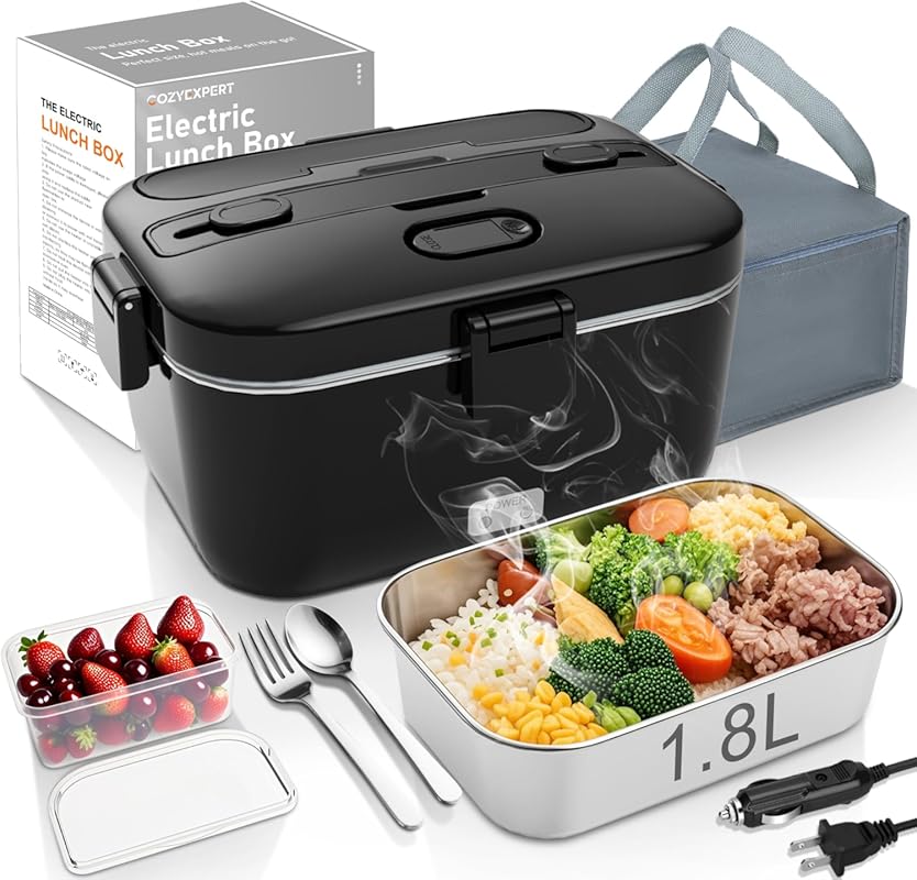 100W 1.8L Electric Lunch Box Food Warmer with Fork Spoon, Portable for