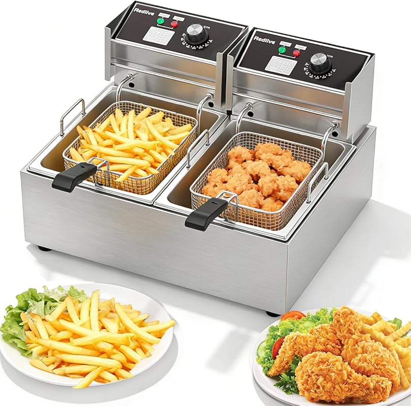 3400W Electric Commercial Deep Fryer, 21QT/20L Large Capacity, Two Ind
