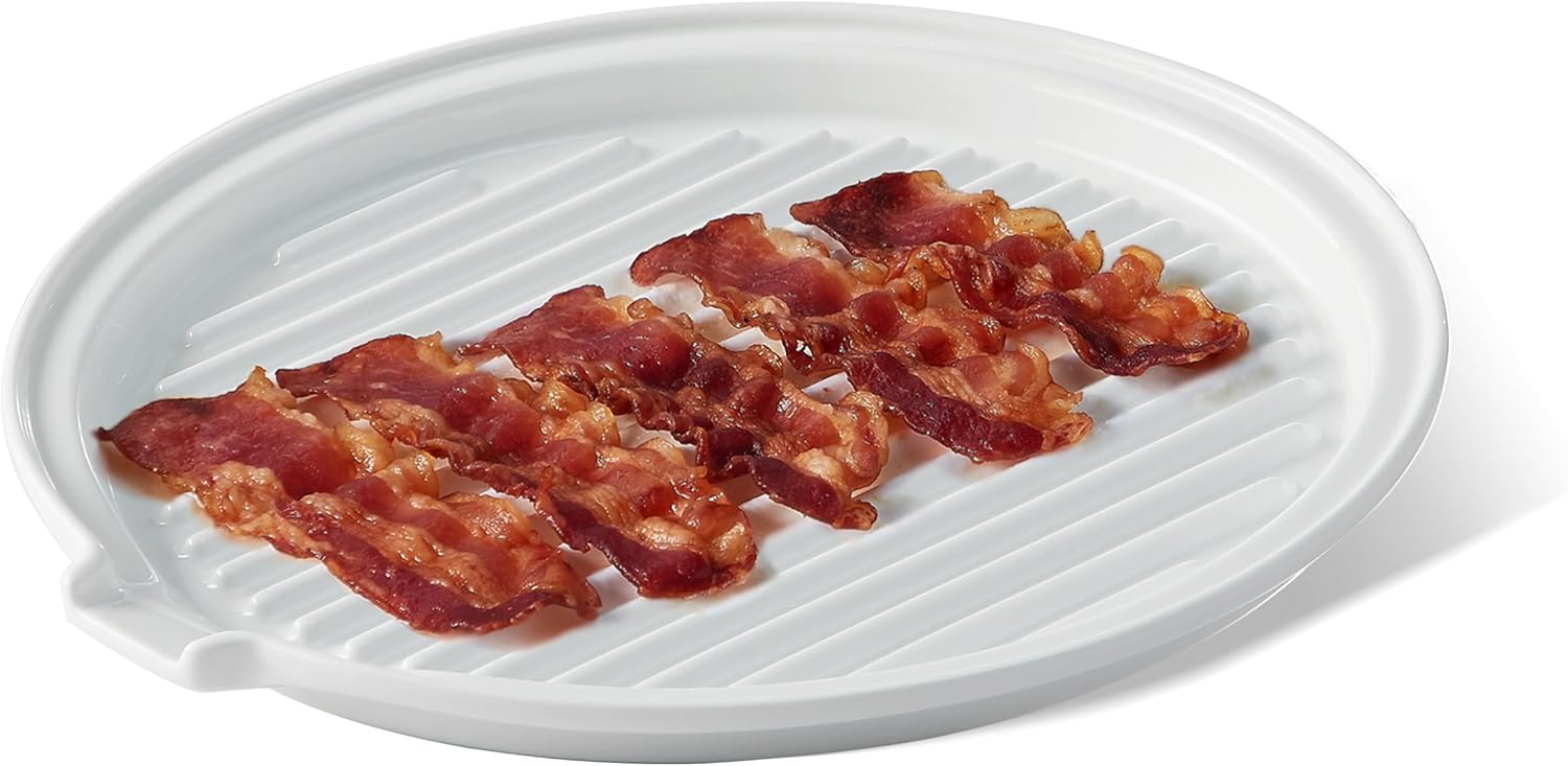 ONEMORE Microwave Bacon Tray Ceramic Bacon Cooker Meat Rack for Oven C