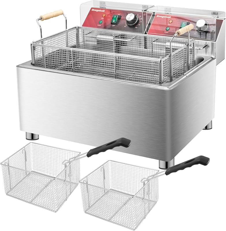 Mvegoiuok Electric Deep Fryer: 3600W, 3 Baskets, 25QT, Oil Filtration,