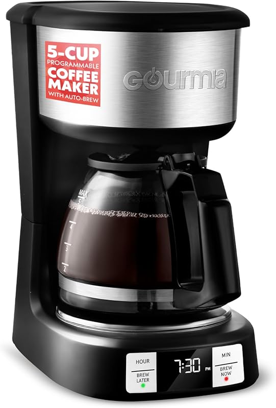 Gourmia 5-Cup Drip Coffee Maker: One-Touch Brew, Pause & Serve, 4-Hour
