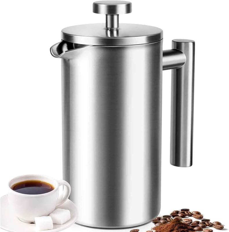 Stainless Steel French Press: 34 oz, Double-Walled Insulated, 4 Cups,
