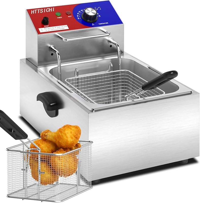 12-Liter Electric Commercial Deep Fryer with 6L Stainless Steel Basket
