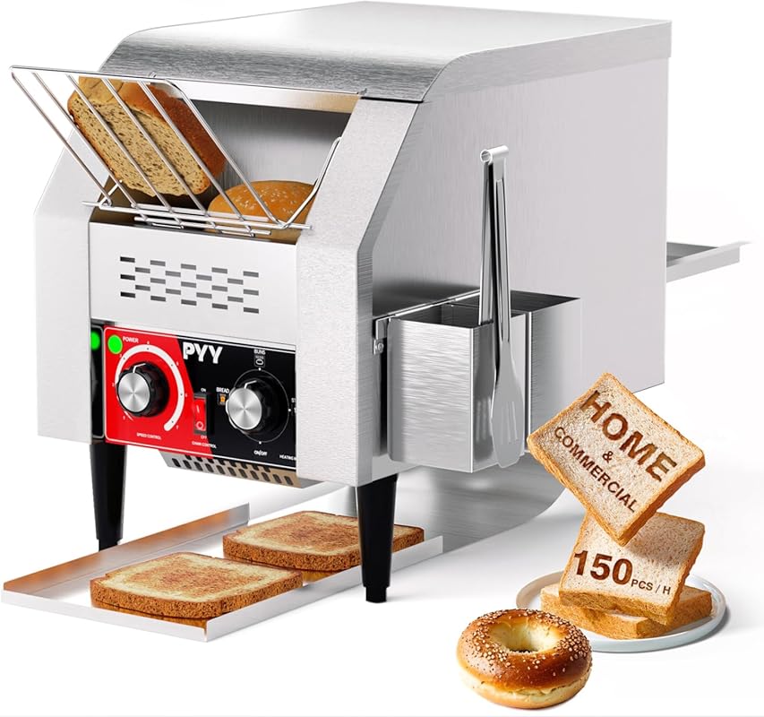 PYY 150 Slices/Hour Commercial Conveyor Toaster: 1400W Stainless Steel