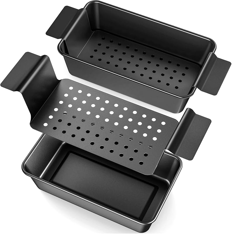2 Pack Non-Stick Meatloaf Pan with Drain Tray - 9.4 x 5.5 Inch Loaf Pa
