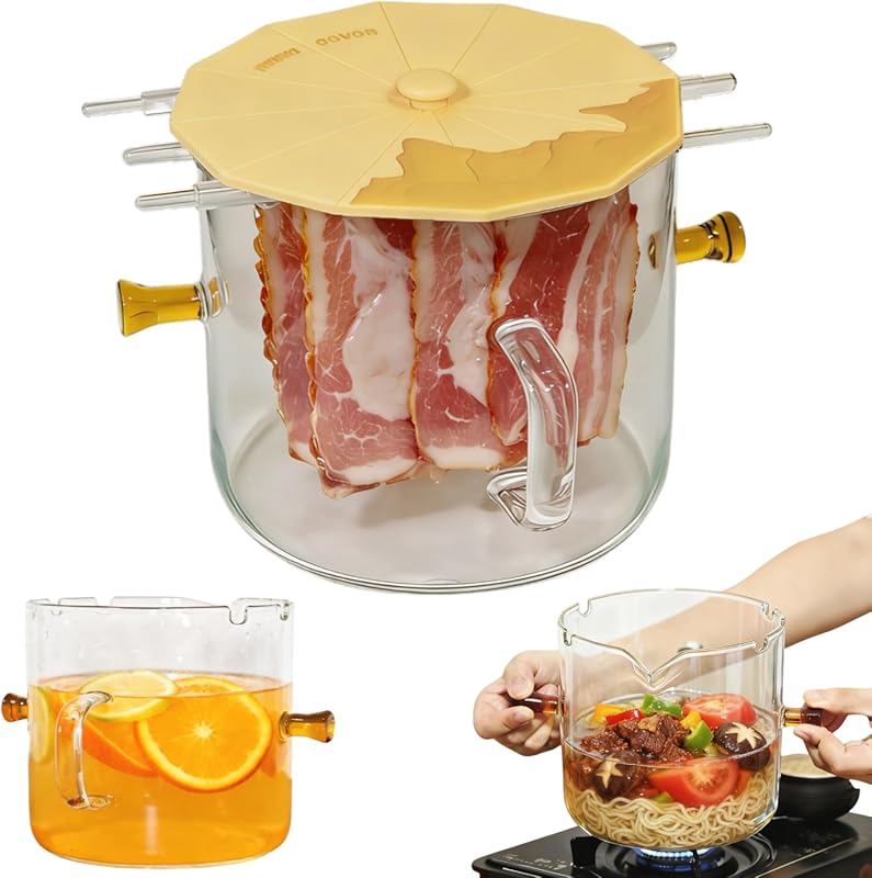 Borosilicate Glass Bacon Cooker with Cover for Microwave, Oven, and St