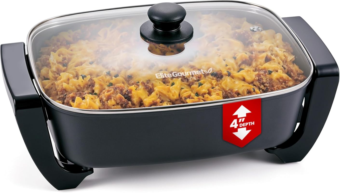 Elite Gourmet 15x12x4 Deep Electric Skillet, 12.5qt, Ceralast PFAS-Fre